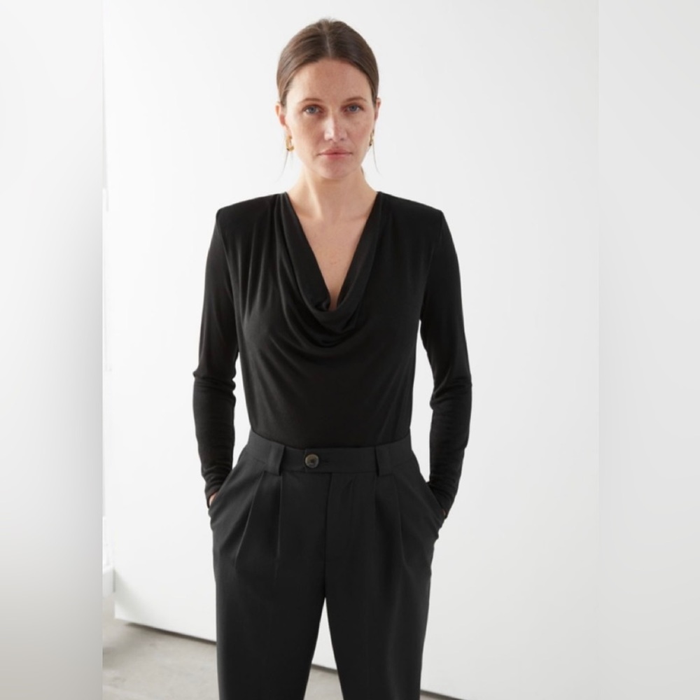 & Other Stories Draped Bodysuit in Black Size Small